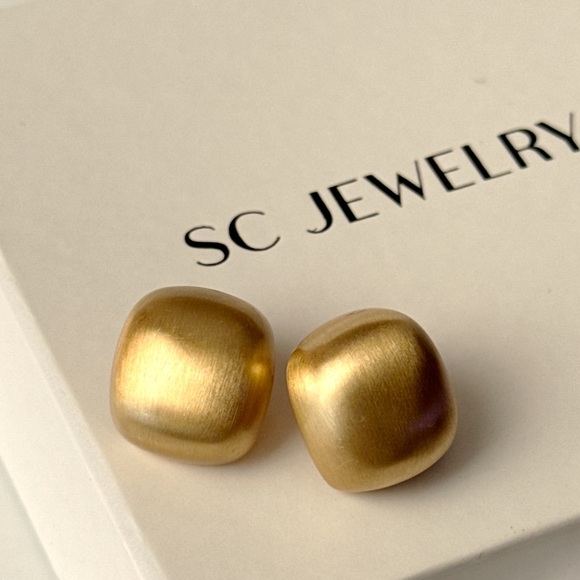 Square Block Earrings 14k Gold Plated 925 Sterling Silver - Picture 2 of 8